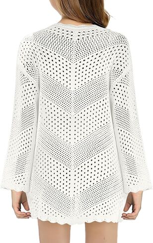 Girl Cover Up Crochet Swimwear V Neck Knit Long Sleeves Summer Beachwear Cover Tops in Saudi Arabia