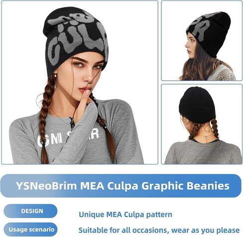 y2k بيني للنساء رجل ، mea culpa beanie تصميم نمط فريد من نوعه ، قبعة y2k متبكية مناسبة لجميع المواسم التي ترتدي in Saudi Arabia