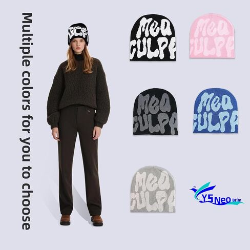 y2k بيني للنساء رجل ، mea culpa beanie تصميم نمط فريد من نوعه ، قبعة y2k متبكية مناسبة لجميع المواسم التي ترتدي in Saudi Arabia