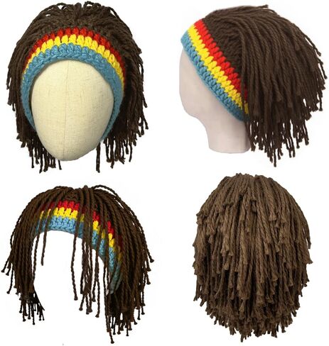 Funny Knitted Hat Reggae Knit Beard Beanies Hats Rasta Dreadlocks Crocheted Wig Hats in Saudi Arabia