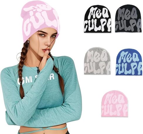 y2k بيني للنساء رجل ، mea culpa beanie تصميم نمط فريد من نوعه ، قبعة y2k متبكية مناسبة لجميع المواسم التي ترتدي in Saudi Arabia
