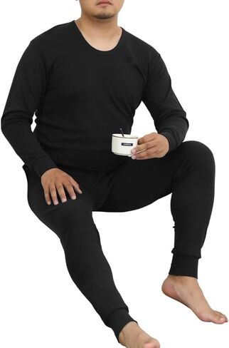 Men's 100% pure cotton underwear set long johns and a top base layer thermal underwear 150 kilograms in Saudi Arabia
