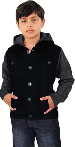 Boys Denim Jacket Long Sleeves Fleece Comfortable Button Closure Hooded Jackets Coat For Every Party Age 2-14 in Saudi Arabia