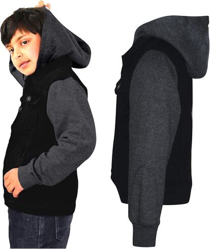 Boys Denim Jacket Long Sleeves Fleece Comfortable Button Closure Hooded Jackets Coat For Every Party Age 2-14 in Saudi Arabia
