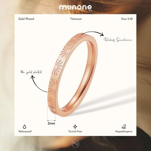Sunshine Ring for Women Men, 2mm 18k Sun Engraved Gold Plated Titanium Stacking Ring You Are My Sunshine Statement Band Ring in Saudi Arabia