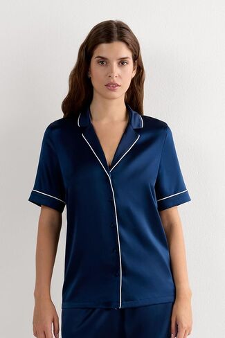 Woman's Menswear Cut Short Sleeve Silk Shirt in Kuwait