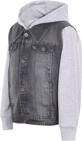Boys Denim Jacket Long Sleeves Fleece Comfortable Button Closure Hooded Jackets Coat For Every Party Age 2-14 in Saudi Arabia