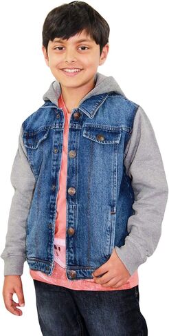Boys Denim Jacket Long Sleeves Fleece Comfortable Button Closure Hooded Jackets Coat For Every Party Age 2-14 in Saudi Arabia