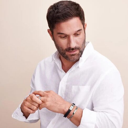 MyNameNecklace Personalized 925 Sterling Silver Amigo ID Bracelet with Custom Inscriptions - Father's Day Jewelry Gift for Men, Him - Pre-Made Names & Custom Your Own - Diamond Option by MYKA in Kuwait