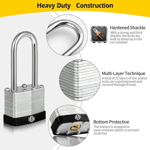 HOX Locks 12 حزمة من الأقفال المشابهة للمفتاح مع تكبل 1.2 بوصة، جسم عريض 1-9/16 بوصة، قفل تكبل من الفولاذ الصلب، أسطوانة نحاسية - لمزلاج بمشبك، حظائر، أسوار، خزانة تخزين in Kuwait