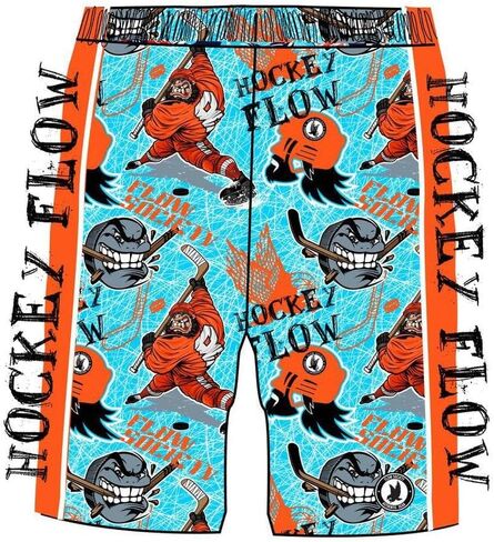 Flow Society Boys Angry Hockey Puck Attack Shorts - صالة رياضية - شورتات شبكية - شورتات رياضية - أزياء نشطة - شورتات منقوشة in Kuwait