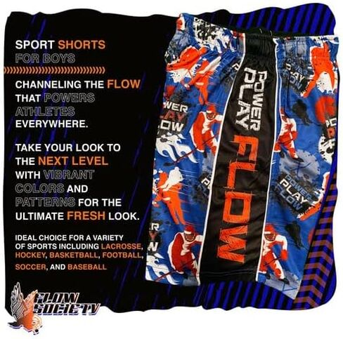 Flow Society Boys Angry Hockey Puck Attack Shorts - صالة رياضية - شورتات شبكية - شورتات رياضية - أزياء نشطة - شورتات منقوشة in Kuwait