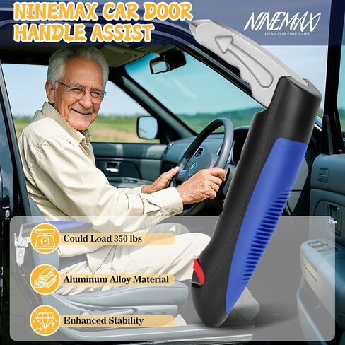 NINEMAX Car Door Handle for Elderly Car Door Handle Assist Support, Portable Car Grab Handle, Blue Car Door Latch Handle, Vehicle Support Handle Car Door Assist Bar with Strap Window Breaker in Kuwait