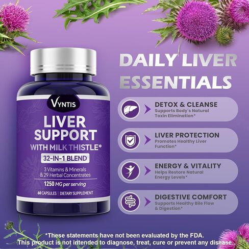 32-in-1 Liver Cleanse Detox & Repair - Liver Support Supplement with Milk Thistle, Artichoke Extract, Dandelion Root & Beetroot Powder for Liver Health - 1250mg per Serving (60 Capsules) in Saudi Arabia