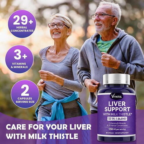 32-in-1 Liver Cleanse Detox & Repair - Liver Support Supplement with Milk Thistle, Artichoke Extract, Dandelion Root & Beetroot Powder for Liver Health - 1250mg per Serving (60 Capsules) in Saudi Arabia