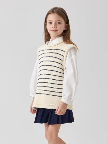 marc & janie Girls Preppy Style Striped Cotton Knit Vest Crew Neck Sleeveless Sweater Tops 541881 in Saudi Arabia