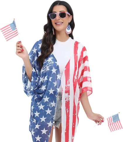 4th of July Outfits for Women Patriotic Kimono Cardigan with 4th of July Accessories | Womens 4th of July Outfit in Saudi Arabia