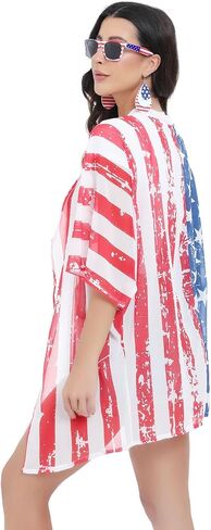 4th of July Outfits for Women Patriotic Kimono Cardigan with 4th of July Accessories | Womens 4th of July Outfit in Saudi Arabia