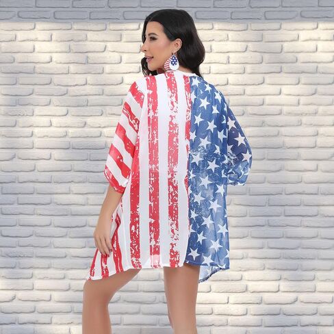 4th of July Outfits for Women Patriotic Kimono Cardigan with 4th of July Accessories | Womens 4th of July Outfit in Saudi Arabia