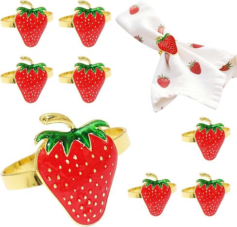 Davifina Strawberry Napkin Rings Set of 8 Gold Napkin Buckle for Dinning Table Decor Wedding Party Holiday Family Gathering Everyday Use Baby Shower(Red in Saudi Arabia
