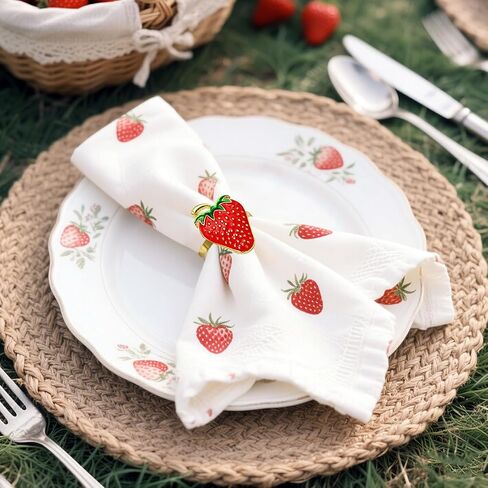 Davifina Strawberry Napkin Rings Set of 8 Gold Napkin Buckle for Dinning Table Decor Wedding Party Holiday Family Gathering Everyday Use Baby Shower(Red in Saudi Arabia