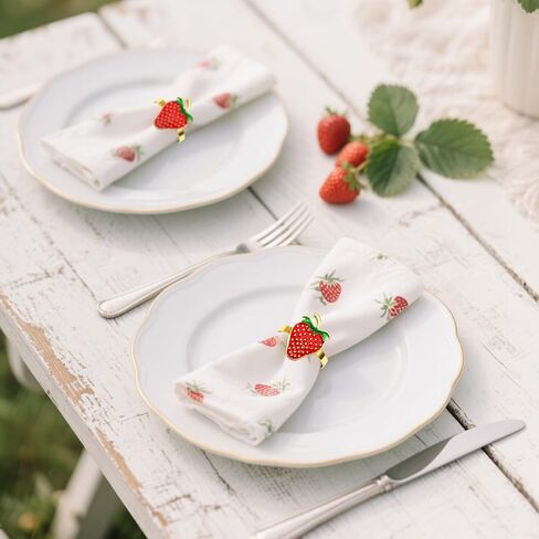 Davifina Strawberry Napkin Rings Set of 8 Gold Napkin Buckle for Dinning Table Decor Wedding Party Holiday Family Gathering Everyday Use Baby Shower(Red in Saudi Arabia