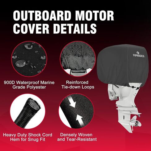 Fuprosico Outboard Motor Cover Waterproof Heavy Duty 900D Oxford with Cotton Lining Boat Motor Cover Fits 25-50 HP Outboard Engine,Black in Saudi Arabia