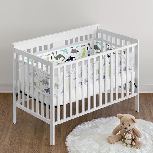 Sweet Jojo Designs + BreathableBaby Watercolor Dinosaur Dino Boy Breathable Mesh Crib Liner Baby and Infant Green Blue White Modern Dinosaurs Jurassic Nature Animal Mustard Yellow Orange in Saudi Arabia