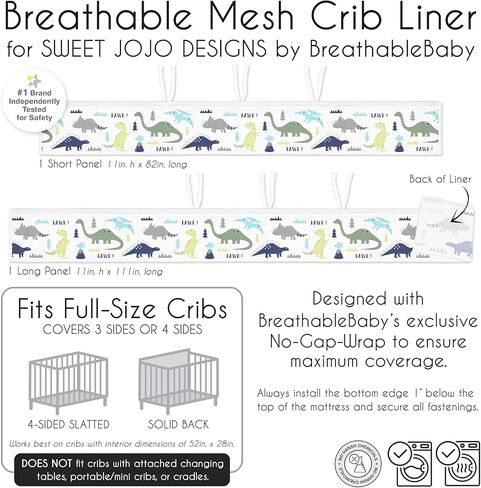 Sweet Jojo Designs + BreathableBaby Watercolor Dinosaur Dino Boy Breathable Mesh Crib Liner Baby and Infant Green Blue White Modern Dinosaurs Jurassic Nature Animal Mustard Yellow Orange in Saudi Arabia