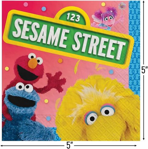 مناديل مشروبات يومية متعددة الألوان من Sesame Street (5 بوصة × 5 بوصة) عبوة مكونة من 16 قطعة - تصميم رائع ونابض بالحياة، مناديل ورقية ناعمة وماصة - مثالية للحفلات والمناسبات ذات الطابع الخاص in Saudi Arabia