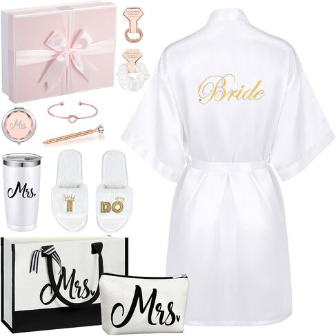 Berlune 14 PCS Bride Gifts مجموعات مربع تشمل أردية الساتان القصيرة القماشية القماشية. in Saudi Arabia