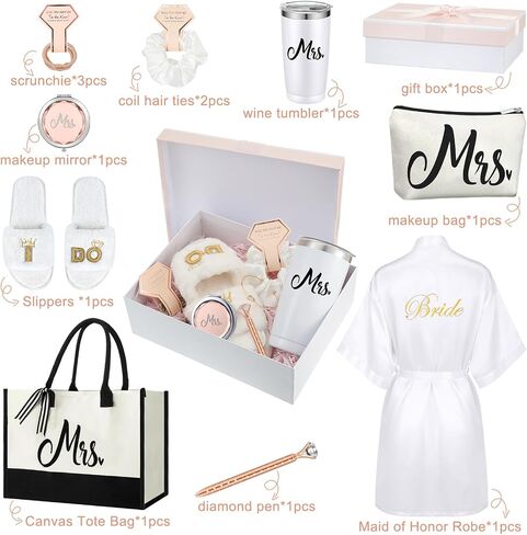 Berlune 14 PCS Bride Gifts مجموعات مربع تشمل أردية الساتان القصيرة القماشية القماشية. in Saudi Arabia