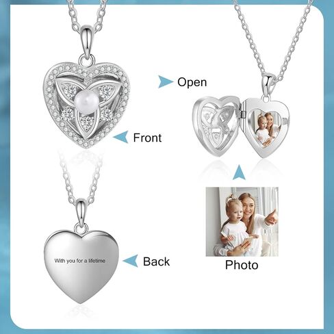 Nobelook Personalized Love Heart Locket Necklace That Holds 4 Photos Customizable Pendant Charms For Women Gold Plated Vintage Necklace for Mother Girls Christmas Birthday Gift Chain Length 31.49" Adjustable in Saudi Arabia