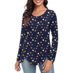 CATHY Womens Tops Dressy Casual Crew Neck Long Sleeve Shirts Button Side Tunic to Wear with Leggings in Kuwait