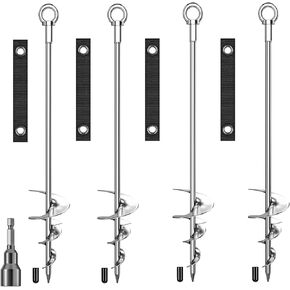 18'' Ground Anchors, Fully Welded Heavy Duty Ground Anchors Screw in Swing Set Anchors Chrome Plating Anti Rust Ground Anchor with Straps for Dogs, Trampoline Stakes Resistant High Wind in Saudi Arabia