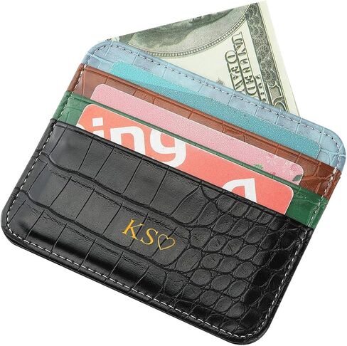 Personalisa Gold Silver Initial letters Credit Card Holder Wallet, PU Leather Ultra Slim Wallet, Thin Minimalist Credit Card Case Card Protector, Front Pocket Wallets for Men, Women (cro-brown) in Saudi Arabia