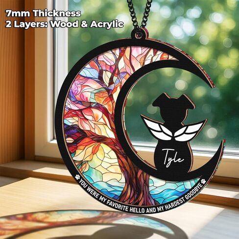6'' Boxers Cropped Ears Dog Memorial Suncatcher & Wooden Dog Paw Keychain Personalized Dog Name Ornament Window Hanging Pet of Loss Dog Sympathy Gift for Dog Lovers Car Hanging SCD-B11-6-65 in Kuwait