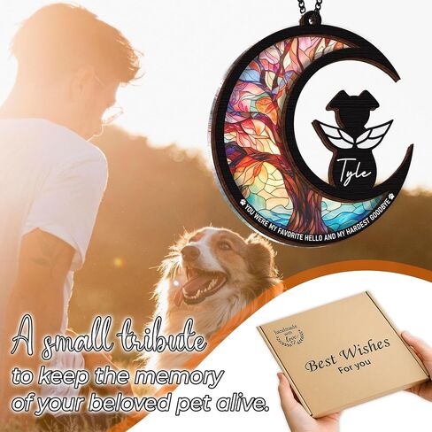 6'' Boxers Cropped Ears Dog Memorial Suncatcher & Wooden Dog Paw Keychain Personalized Dog Name Ornament Window Hanging Pet of Loss Dog Sympathy Gift for Dog Lovers Car Hanging SCD-B11-6-65 in Kuwait
