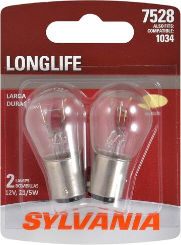 سيلفانيا - 7528 Long Life Miniature - لمبة ، مثالية لأضواء الجري أثناء النهار (DRL) وأضواء النسخ الاحتياطي/العكسي (يحتوي على مصابيح 2) in Kuwait