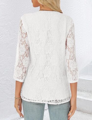AIMCOO Lace Tops for Women 3/4 Sleeve Dressy Casual Blouses 2025 Boho Floral Top Office Work Shirts in Kuwait