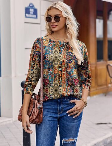 قمصان Zeagoo طويلة الأكمام للنساء Henley T قمصان فضفاضة ملائمة السترات الأنيقة العمل غير الرسمي بلوزات أزياء السقوط in Saudi Arabia