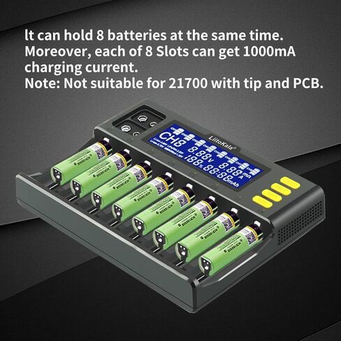 LiitoKala LII-S8 شاحن بطارية 8 خليج شاشة LCD لبطاريات ليثيوم أيون (IMR/ICR) LiFePO4 Ni-MH/Cd AA AAA C 18650 21700 26650 18350 14500 RCR123 بطاريات وبطاريات 9 فولت in Kuwait