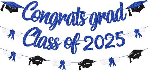 Congrats Grad Class of 2024 لافتة التخرج، قبعة الدبلوم، ديكور الحفلات للمدرسة الثانوية، الكلية، الجامعة، التخرج 2024، لوازم الحفلات (أزرق) in Kuwait