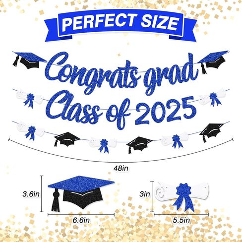 Congrats Grad Class of 2024 لافتة التخرج، قبعة الدبلوم، ديكور الحفلات للمدرسة الثانوية، الكلية، الجامعة، التخرج 2024، لوازم الحفلات (أزرق) in Kuwait