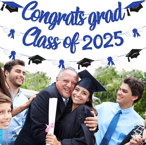 Congrats Grad Class of 2024 لافتة التخرج، قبعة الدبلوم، ديكور الحفلات للمدرسة الثانوية، الكلية، الجامعة، التخرج 2024، لوازم الحفلات (أزرق) in Kuwait