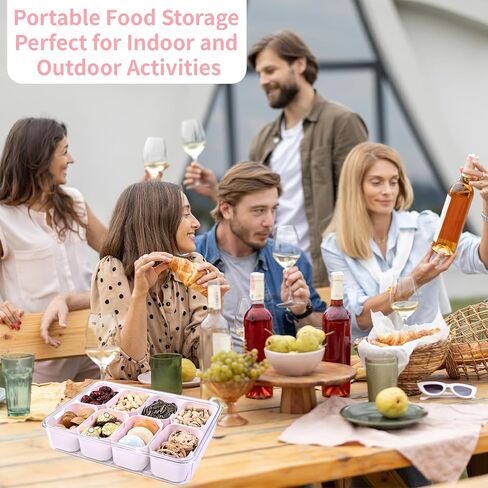 صينية تقديم مقسمة من يورووتشي مع مقبض - غطاء وصندوق للوجبات الخفيفة قابل للإزالة، 8 أقسام، حاوية فواكه لتخزين الطعام، منظم للوجبات الخفيفة، طبق الثلاجة، حامل فحم للسفر، سلطة حفلات الحلوى in Kuwait