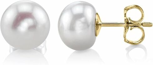 THE PEARL SOURCE 7-8mm White Freshwater Real Pearl Earrings for Women - 14K Gold Earrings | Hypoallergenic Earrings with Genuine Cultured Pearls in Saudi Arabia