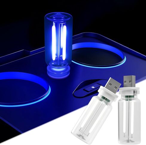 LYCARESUN 2 PCS Car USB Night Light Bulb, Touch Dimmable Car Interior Ambient Lights, Portable Mini USB Retro Glass Bottle Lamp Decorations for Vehicle, Bedroom, Hallway, Camping (Blue) in Kuwait