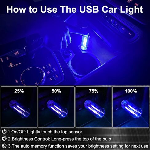LYCARESUN 2 PCS Car USB Night Light Bulb, Touch Dimmable Car Interior Ambient Lights, Portable Mini USB Retro Glass Bottle Lamp Decorations for Vehicle, Bedroom, Hallway, Camping (Blue) in Kuwait