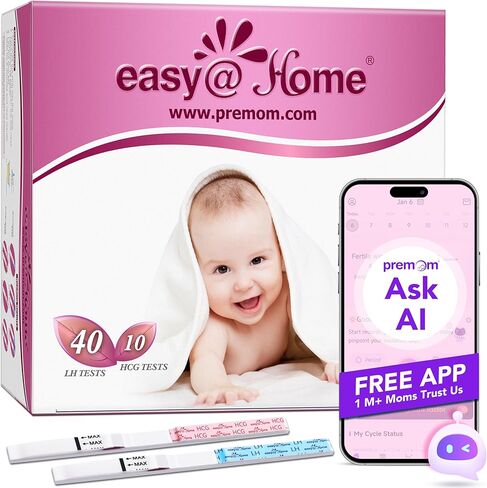 Easy@Home 50 Ovulation Test Strips and 20 Pregnancy Test Strips Combo Kit, (50 LH + 20 HCG)-Package May Vary in Kuwait